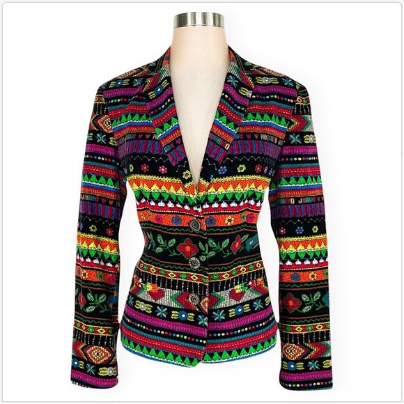 Moschino Jeans Vintage Rare Floral Velvet Corduroy Blazer Jacket New NWOT 10 - Picture 2 of 6